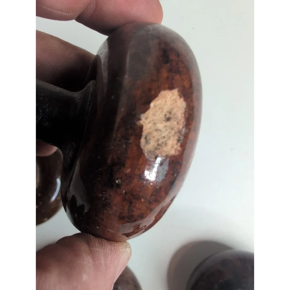 Lot of 12 Rare 1800s Antique Brown Tiger Eye Swirl Door Knobs Vintage